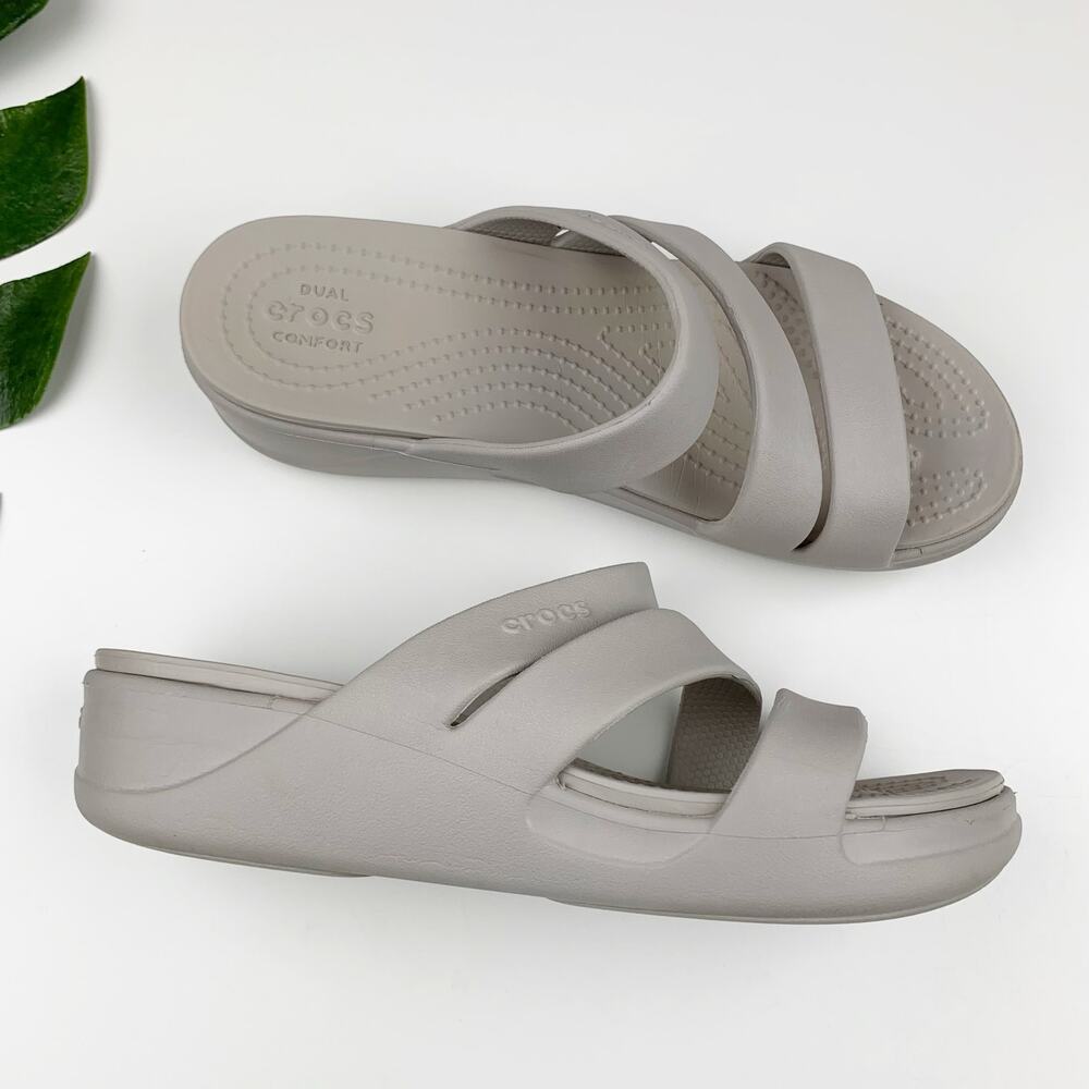 Crocs Getaway Strappy Slide Sandals Gray Slip On Women's 7 Casual Comfort